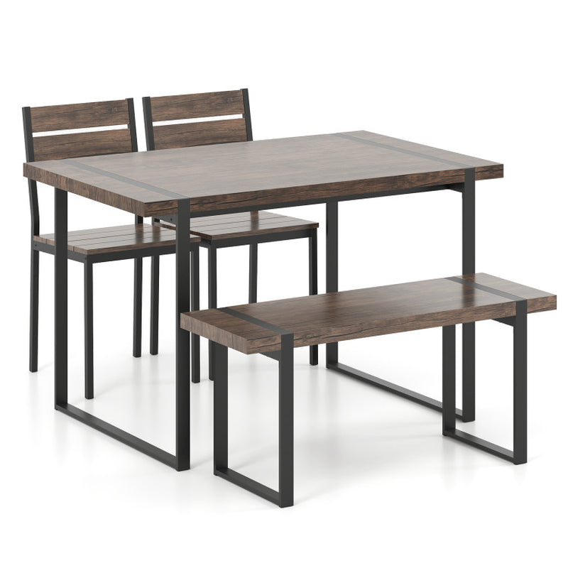 4-Piece Dining Table Set for 4 with 1 Bench and 2 Chairs