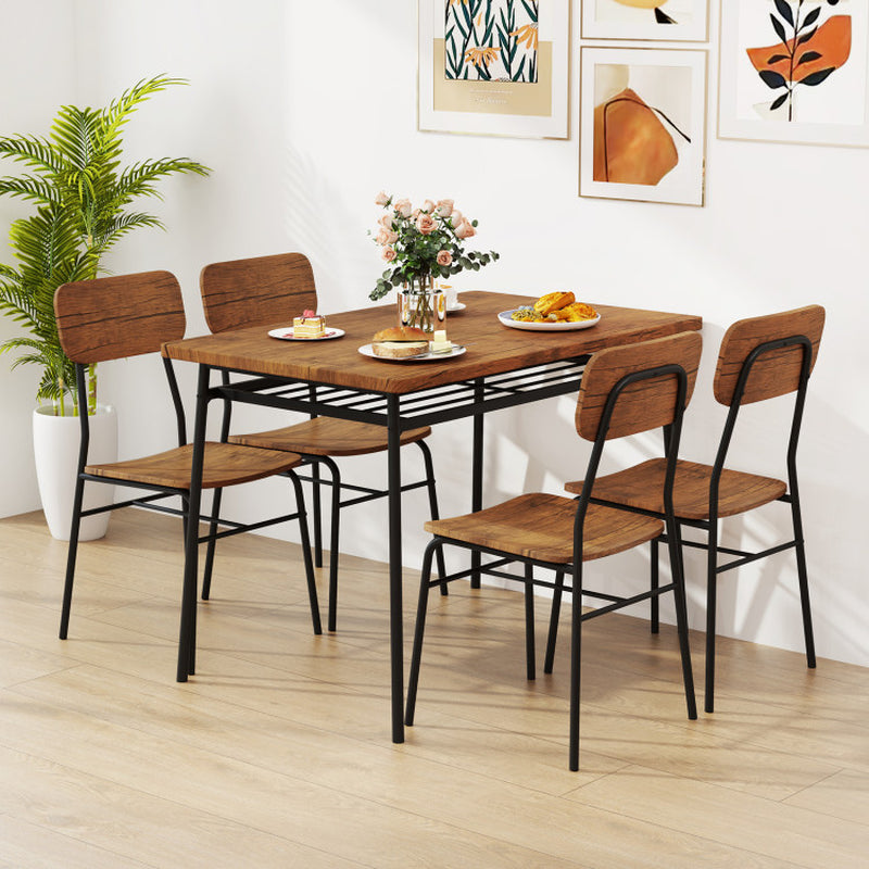 5-Piece Table Set for 4 with Metal Frame and Storage Rack