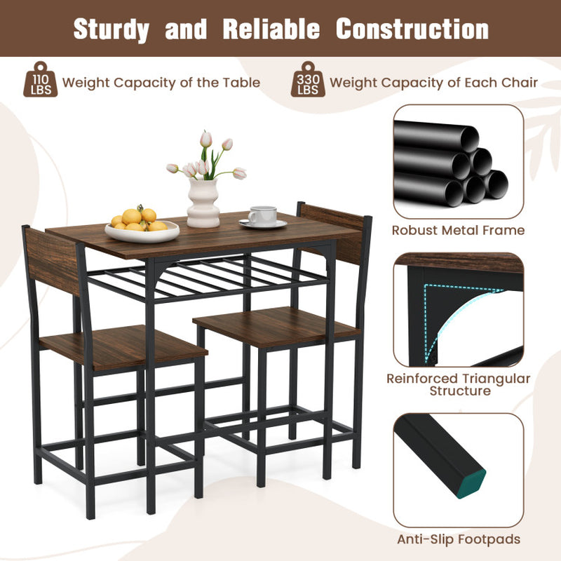 Dining Table Set with Metal Frame and Storage Rack