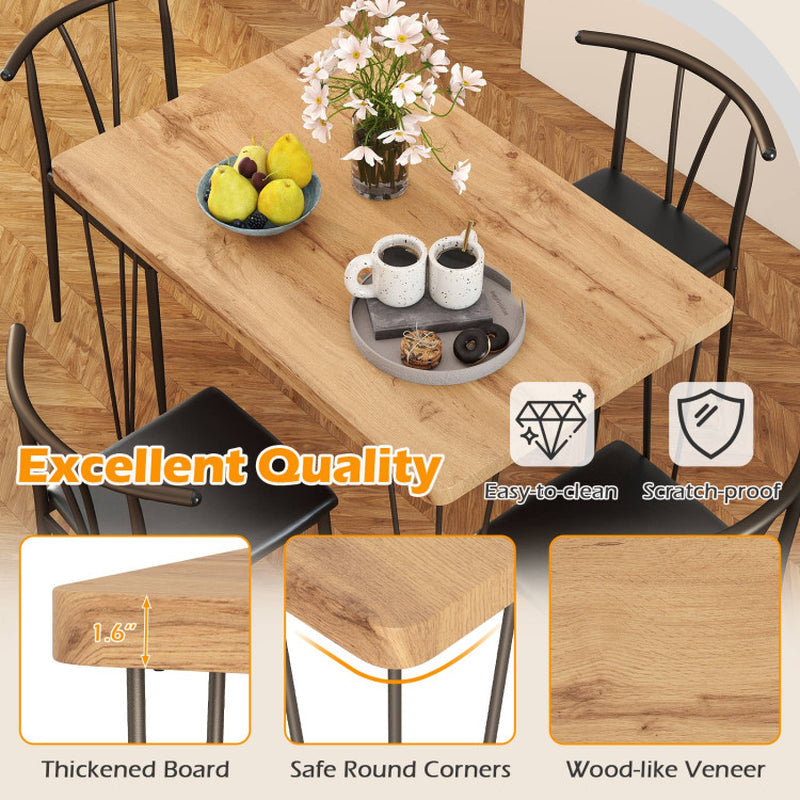 5-Piece Space-Saving Dining Table Set Industrial Rectangular Kitchen Table and 4 Armless Chairs