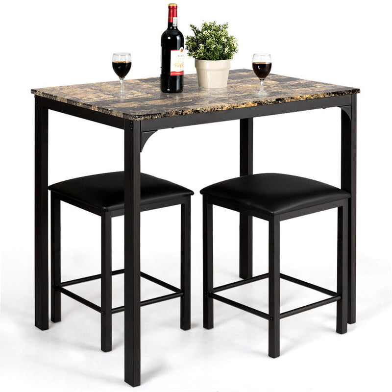 3-Piece Counter-Height Dining Table Set Rectangle Bar Table with 2 Upholstered Stools