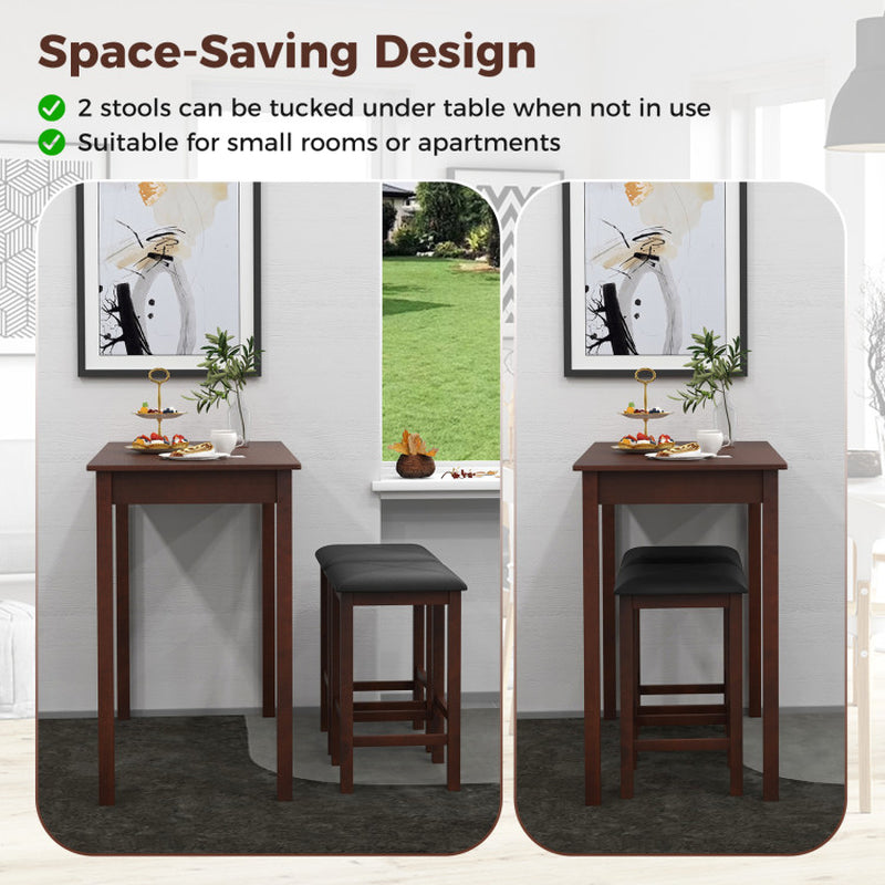Counter-Height Dining Table and 2 Linen Fabric Padded Bar Stools