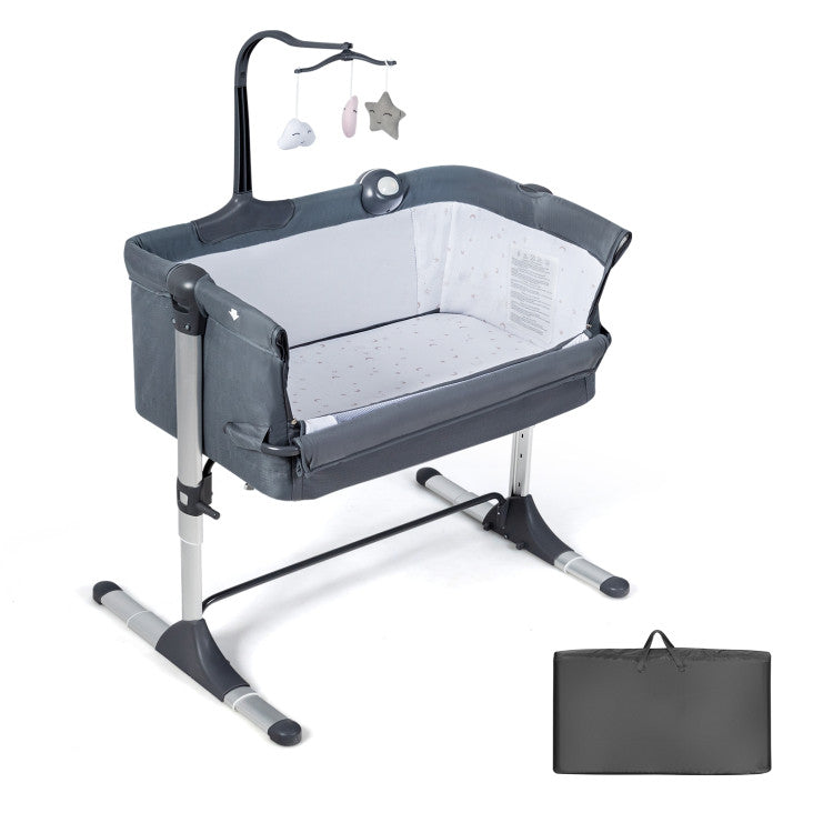 Height Adjustable Baby Side Crib with Music Box & Toys