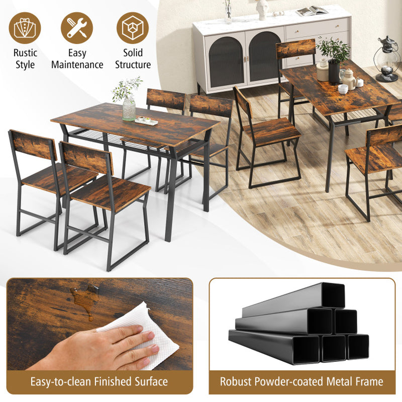 5 Piece Dining Table Set with Storage Rack and Metal Frame
