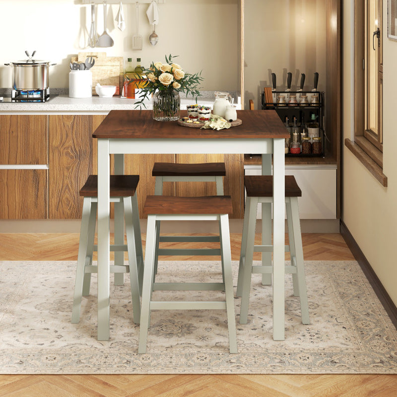 5 Piece Dining Table Set with 4 Saddle Stools for Kitchen Dining Room Apartment