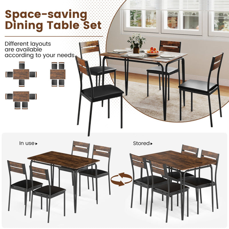 5-Piece Dining Table Set Industrial Rectangular Kitchen Table and 4 Armless Chairs