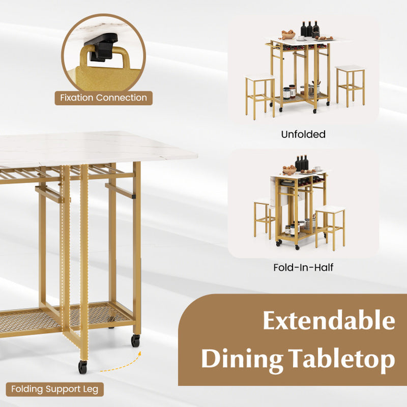 3 Pieces Dining Table Set with 6-Bottle Wine Rack