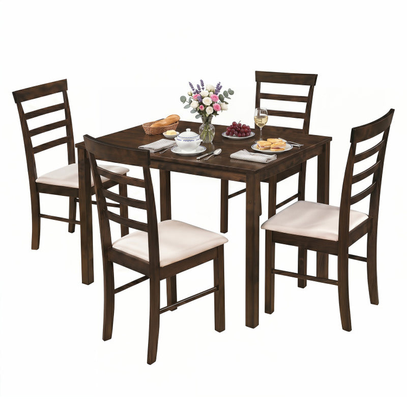5-Piece Dining Table Set for 4 with Upholstered Chairs for Small Space and Dining Room