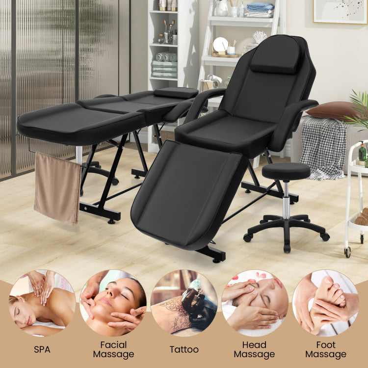 73 Inch Facial Chair Set with Removable Headrest Detachable Armrests and Towel Rack