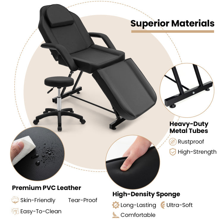 73 Inch Facial Chair Set with Removable Headrest Detachable Armrests and Towel Rack