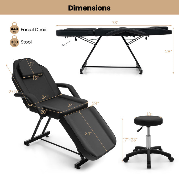 73 Inch Facial Chair Set with Removable Headrest Detachable Armrests and Towel Rack