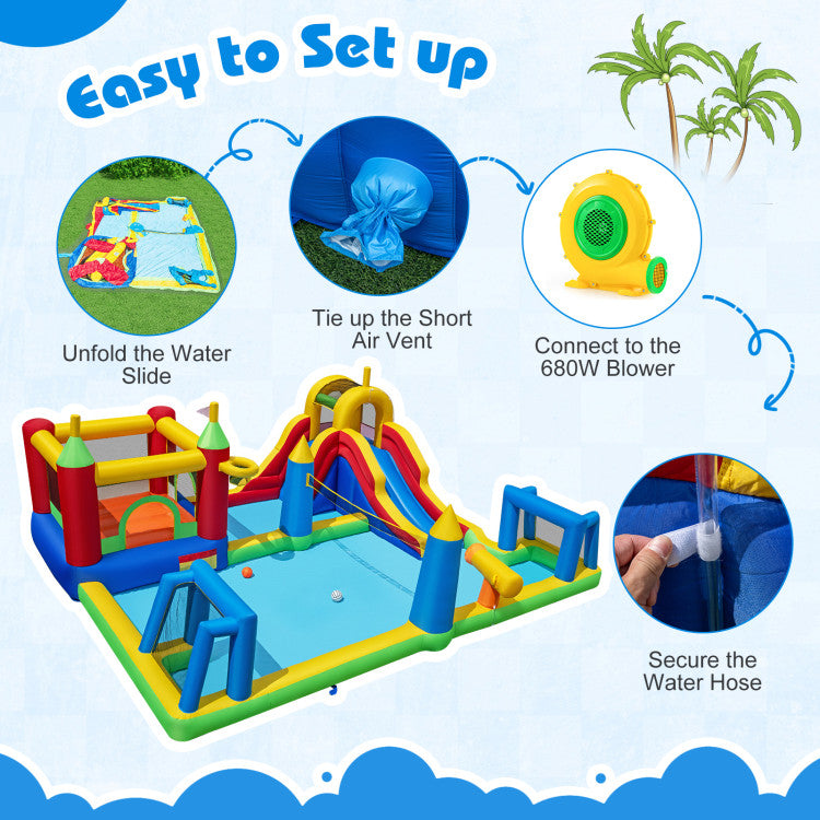Inflatable Water Slide Bounce House 9-in-1 Jumping Castle with 680W Blower