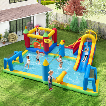 Inflatable Water Slide Bounce House 9-in-1 Jumping Castle with Climbing Wall