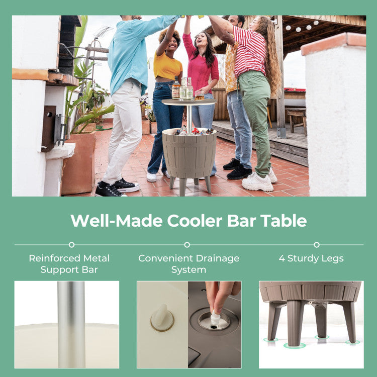 10 Gallon Cooler Bar Table Outdoor Coffee Table Ice Bucket with Telescopic Tabletop for Beer and Wine