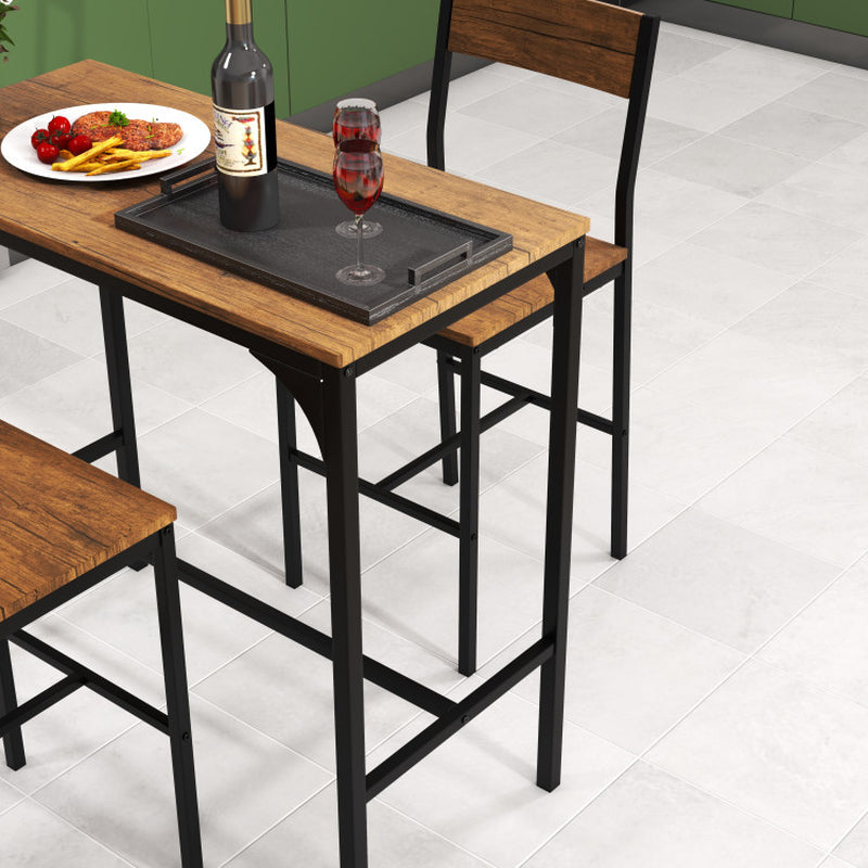 3 Pieces Bar Table Set with 2 Chairs Narrow Bar Furniture