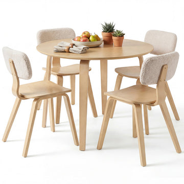 5 Piece Dining Table Set with 4 Padded Dining Chairs and Rubber Wood Table