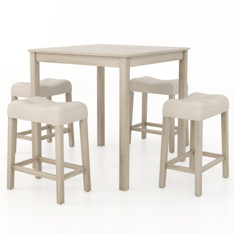 5 Pieces Bar Table Set with Square Table and 4 Padded Stools