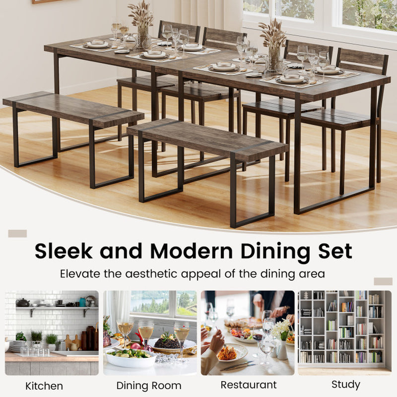 4-Piece Dining Table Set for 4 with 1 Bench and 2 Chairs