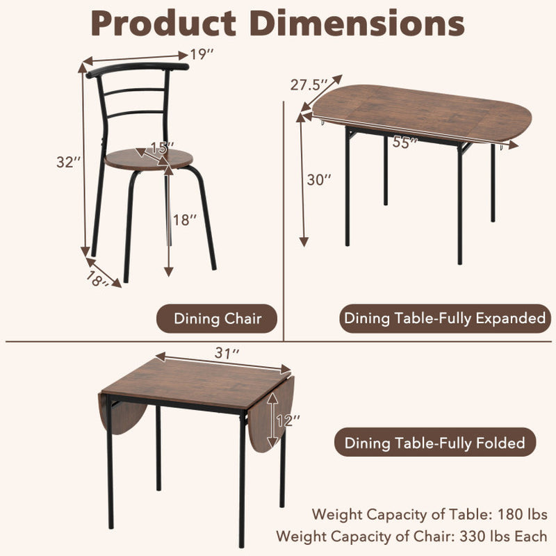 3 Pieces Dining Set with 2 Chairs and Modern Kitchen Table for Small Space