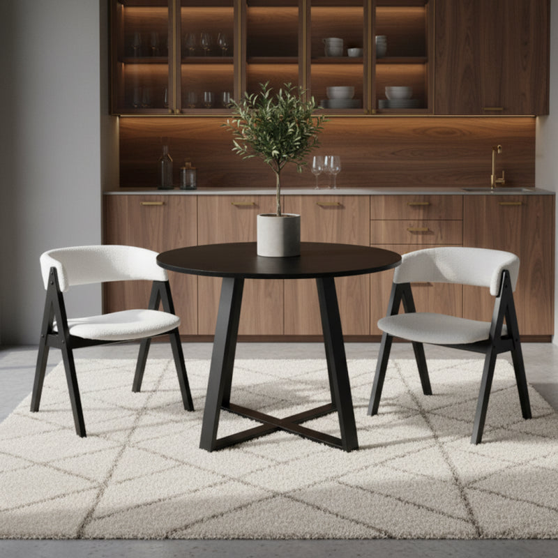 3-Piece Mid-Century Dining Set with 36” round Pedestal Table and 2 Sherpa Upholstered Chairs
