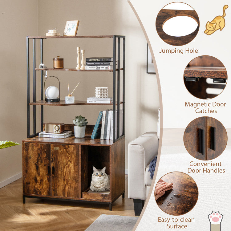 Cat Litter Box Enclosure with Storage and 3-tier Shelves