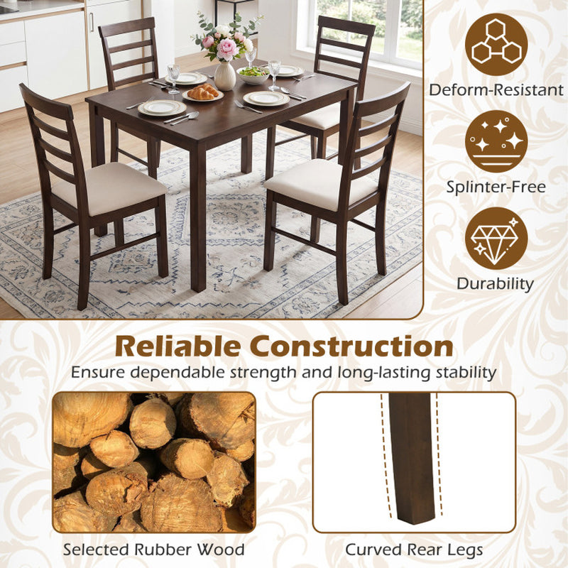 5-Piece Dining Table Set for 4 with Upholstered Chairs for Small Space and Dining Room