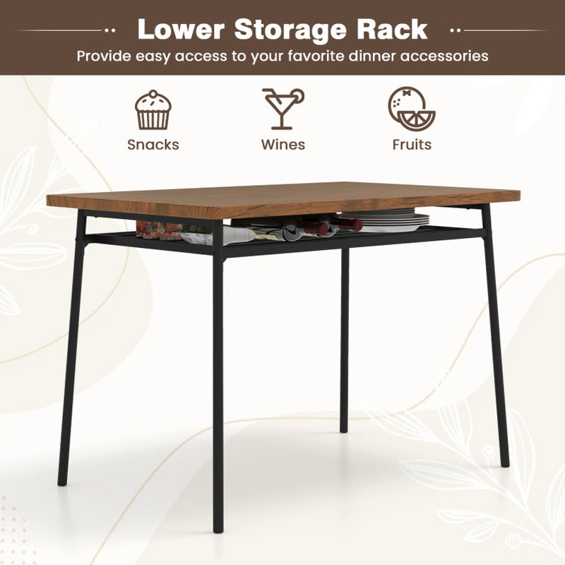 5-Piece Table Set for 4 with Metal Frame and Storage Rack