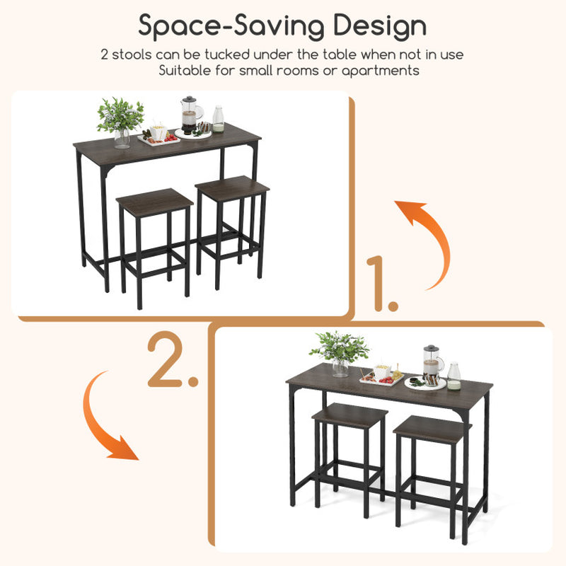 Industrial 3-Piece 47.5" Counter-Height Dining Table and 2 Bar Stools