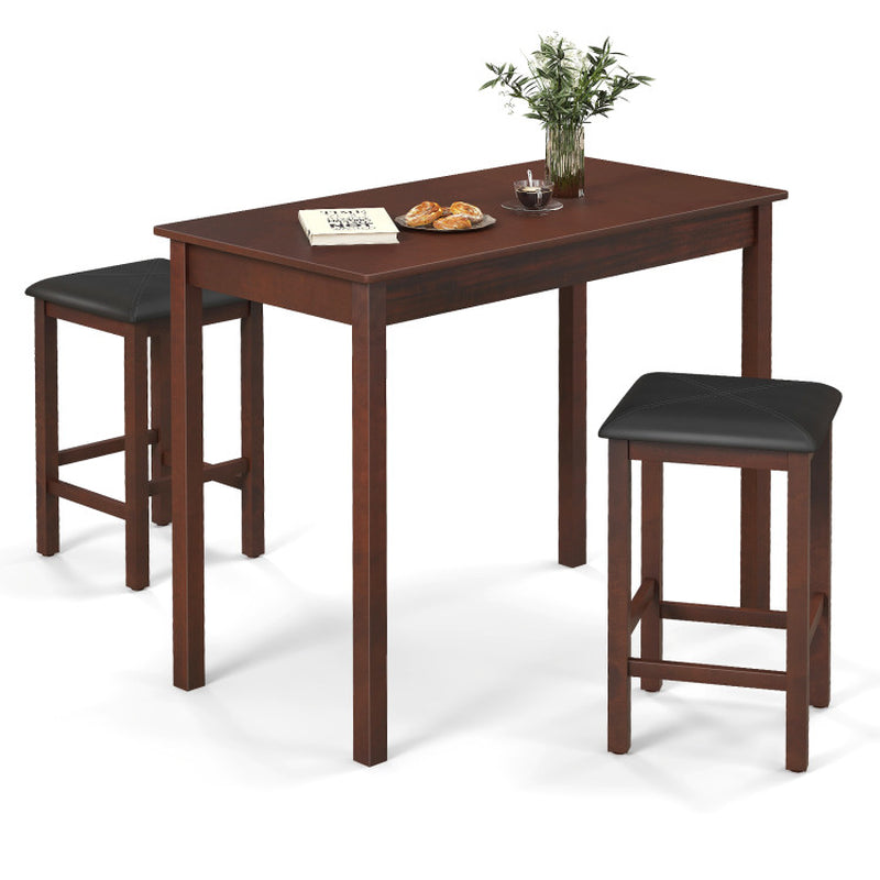 Counter-Height Dining Table and 2 Linen Fabric Padded Bar Stools