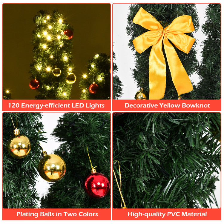 5/6/7 Feet Artificial Cactus PVC Christmas Tree with LED Lights and Ball Ornaments