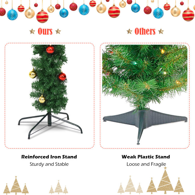 5/6/7 Feet Artificial Cactus PVC Christmas Tree with LED Lights and Ball Ornaments
