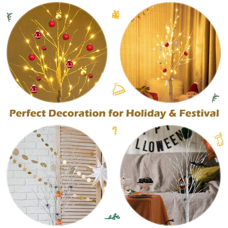 Pre-lit White Twig Birch Tree for Christmas Holiday with LED Lights