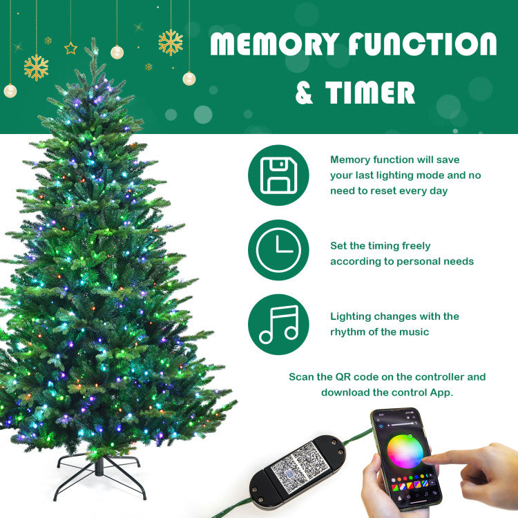 Pre-lit Artificial Hinged Christmas Tree with APP Controlled LED Lights