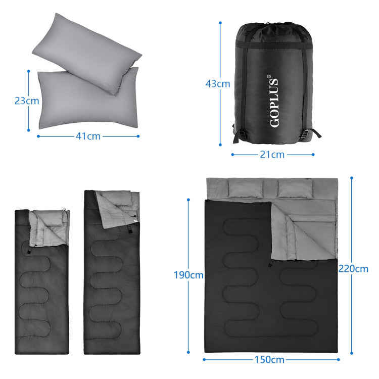 2 Person Waterproof Sleeping Bag with 2 Pillows