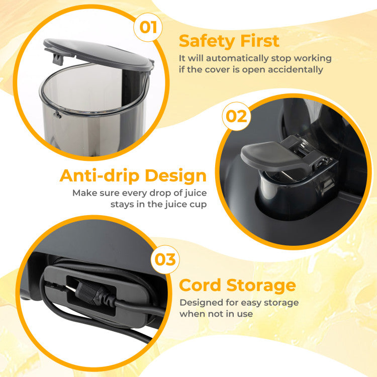 Cold Press Juicer with 5.3 Inches Feed Chute, High Juice Yield and Reverse Function