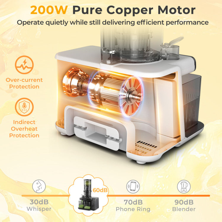 Cold Press Juicer with 5.3 Inches Feed Chute, High Juice Yield and Reverse Function