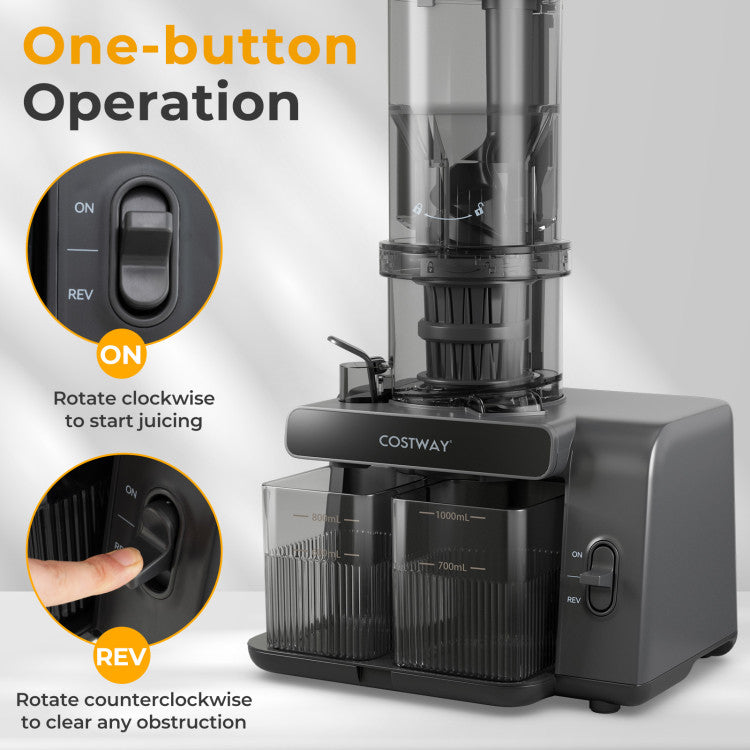 Cold Press Juicer with 5.3 Inches Feed Chute, High Juice Yield and Reverse Function