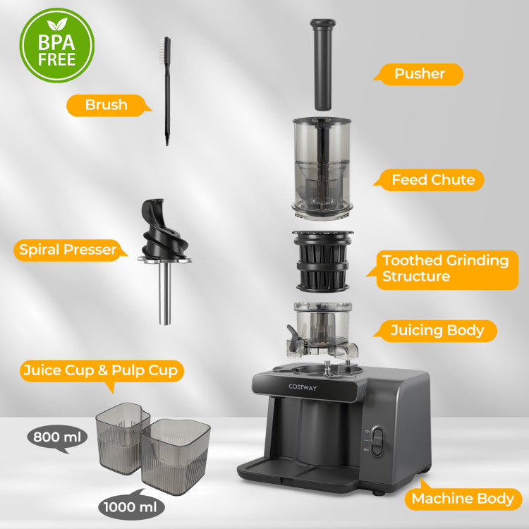 Cold Press Juicer with 5.3 Inches Feed Chute, High Juice Yield and Reverse Function