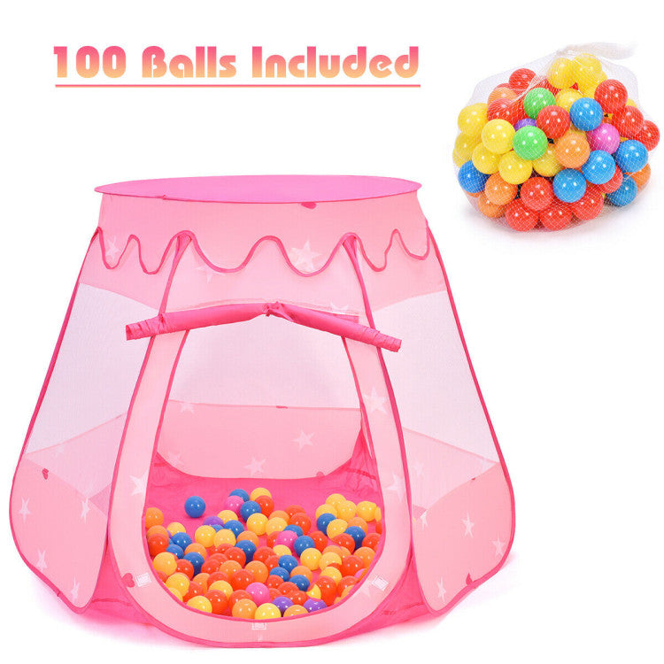 Pink Portable Kid Play House Play Tent with 100 Balls