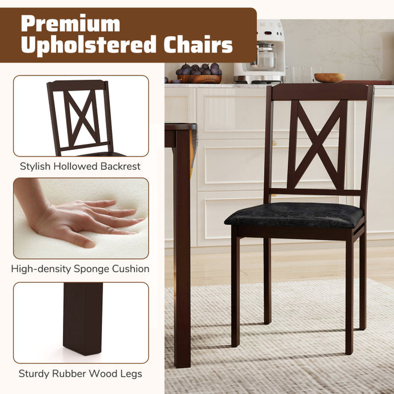 5-Piece Dining Table Set with Wide Tabletop and Rubber Wood Legs