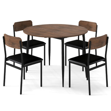 5-Piece round Kitchen Table Set with Drop Leaf Tabletop and 4 Upholstered Dining Chairs