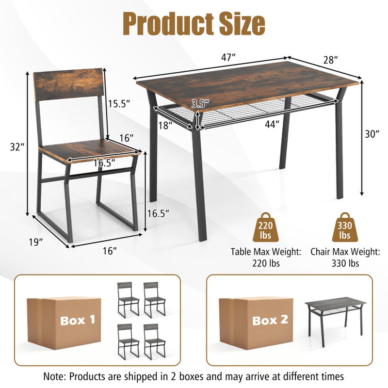 5 Piece Dining Table Set with Storage Rack and Metal Frame