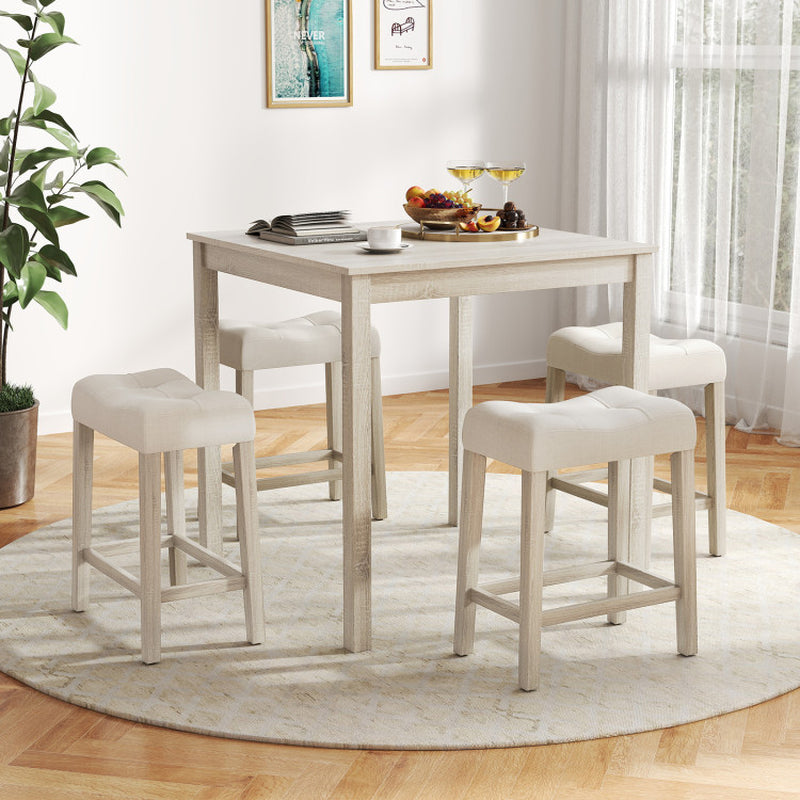 5 Pieces Bar Table Set with Square Table and 4 Padded Stools