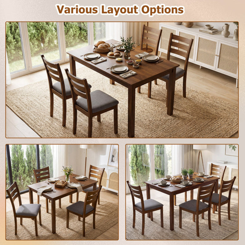 5-Piece Dining Table Set with Linen Fabric Upholstered Chairs and Solid Rubber Wood Frame for 4 People