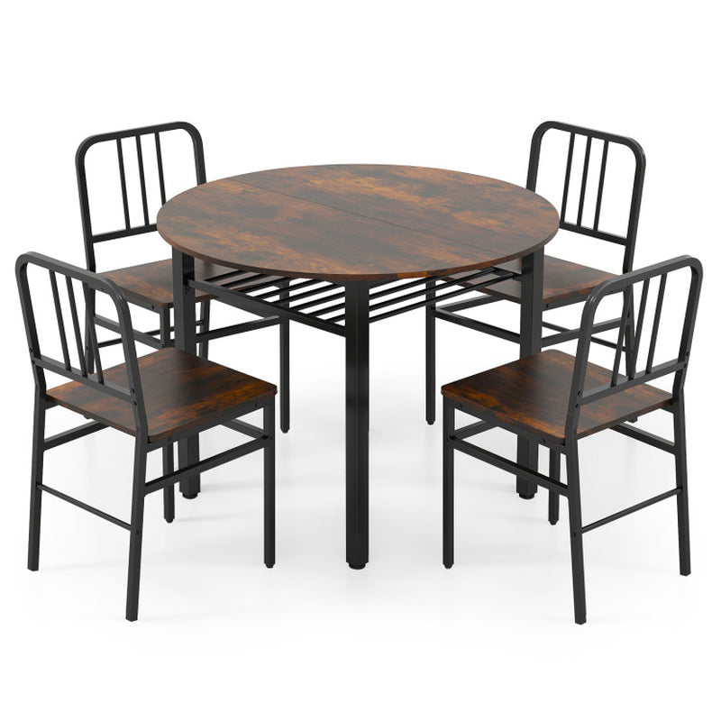 5-Piece round Dining Table Set with Storage Shelf for Dining Room