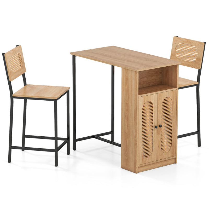 3-Piece Bar Table and Chairs Set with Storage Shelves and Footrests