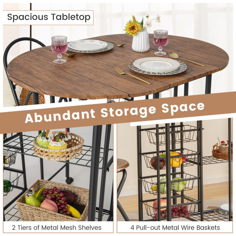 3 Pieces Folding Dining Table and Chair Set