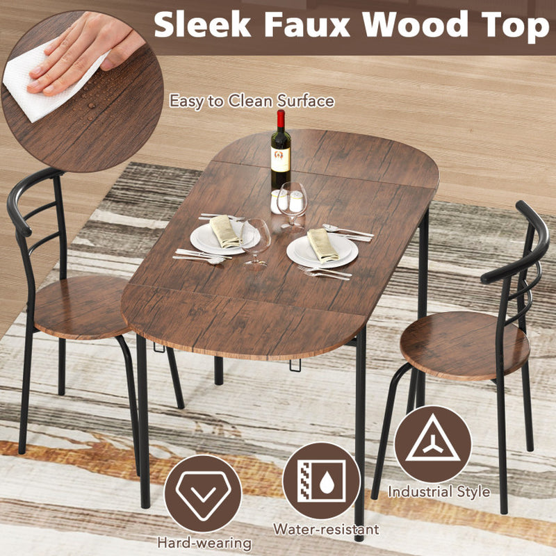 3 Pieces Dining Set with 2 Chairs and Modern Kitchen Table for Small Space