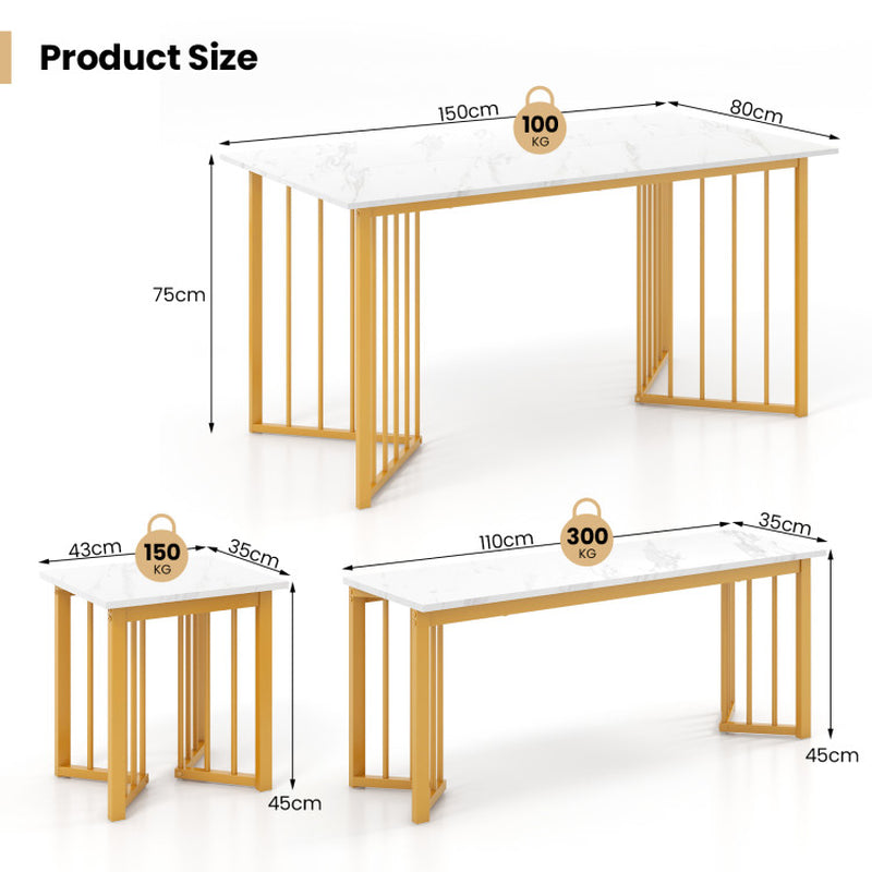 4 Piece Dining Table Set with Bench and 2 Stools