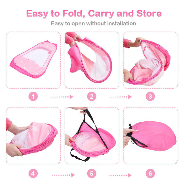 Pink Portable Kid Play House Play Tent with 100 Balls